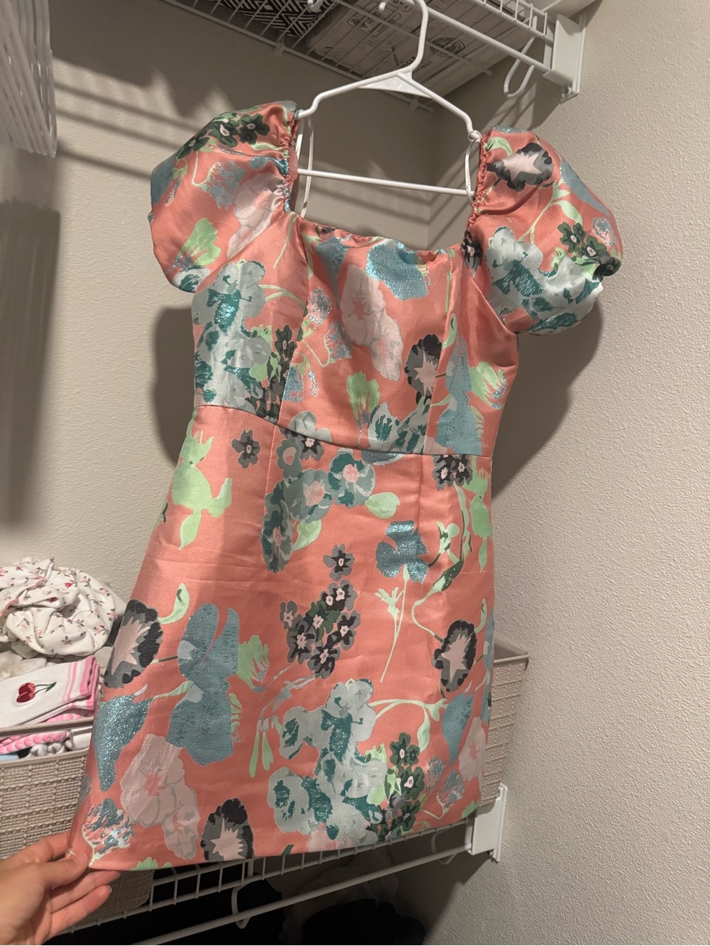 Lulu's Coral Floral Puff-Sleeve Mini Dress